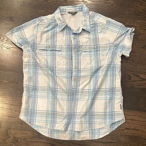 Eddie Bauer Light Blue and White Checkered Women's Shirt